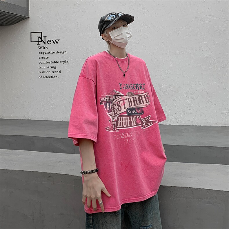 B239-1098-P38创意字母印花复古水洗做旧重磅落肩袖短袖T恤,男装T恤,星座514-2(原B239)