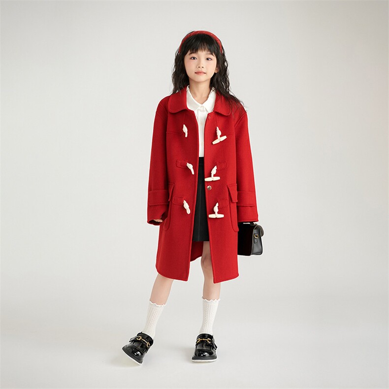 高品质儿童羊毛大衣秋冬保暖时尚外套中长款女童毛呢大衣,童装外套,鑫贝羊绒