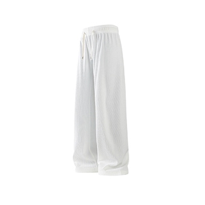 白底平铺立体褶皱肌理感休闲裤男夏季冰丝薄款运动裤直筒KZ044P50图片