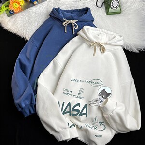 WY2187-P35 加绒款-P40NASA 纯棉连帽卫衣男大码运动帽衫宽松薄图片