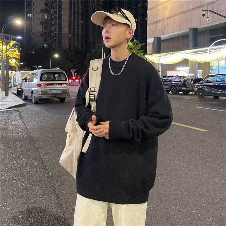 秋季纯色圆领毛衣男士宽松休闲打底衫韩版潮流ins潮牌针织衫,男装Polo衫,星座1210-1