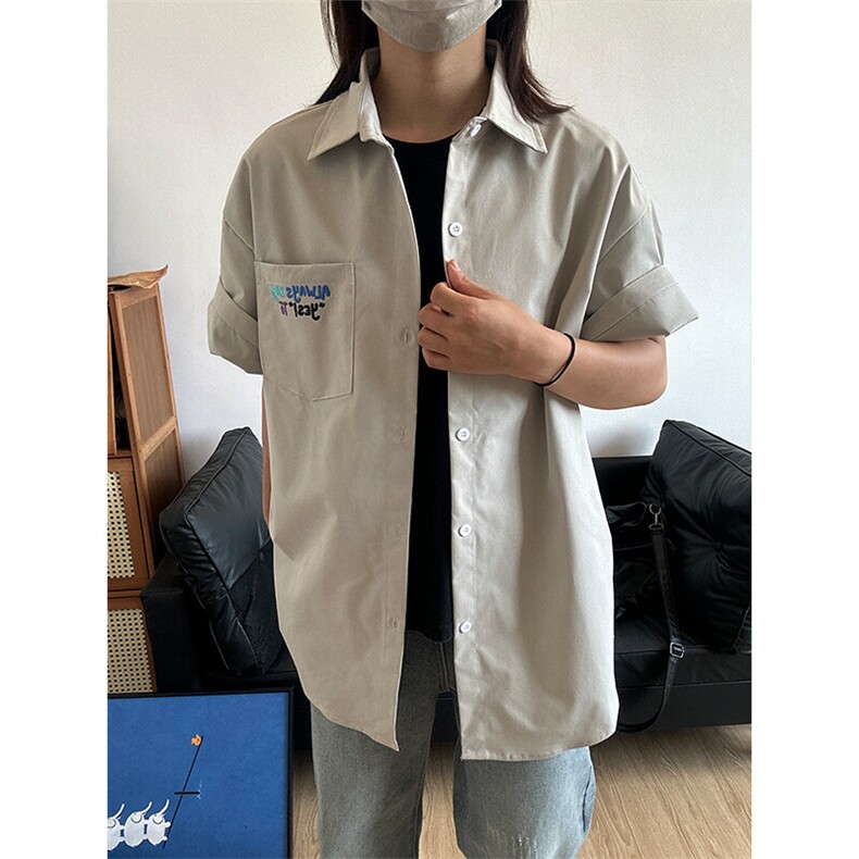 2025夏季新款港风衬衫刺绣宽松短袖少年感衬衣CS310-P30,男装T恤,星座301C-5