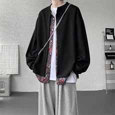 KS10157-特批60控108新款开衫休闲上衣设计感两件套复古大码卫衣，男装卫衣，电商A059