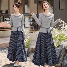 现货现货格子半身裙女收腰2026春装新款超火穿搭一整套裙，女装套装/套裙，伊仟回