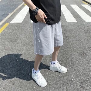 运动短裤篮球印花夏季毛圈布黑色五分裤休闲阔腿宽松中裤6128/图片
