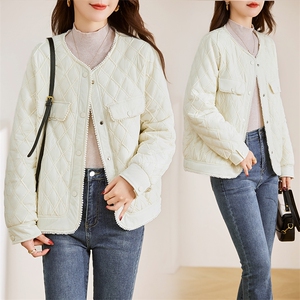 短款外套女2023新款冬季夹棉夹克秋冬薄款时尚棉衣棉服图片