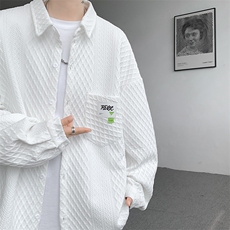 衬衫男秋季新款港风宽松提花长袖大码衬衣CS027-P45(现货），男装衬衫，星座214-3