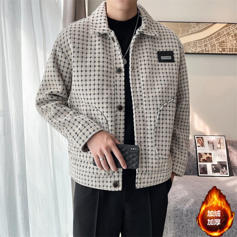 2023秋冬季潮流宽松加棉加厚毛呢大衣夹克外套男N915-p135控185，男装毛呢大衣，电商D303