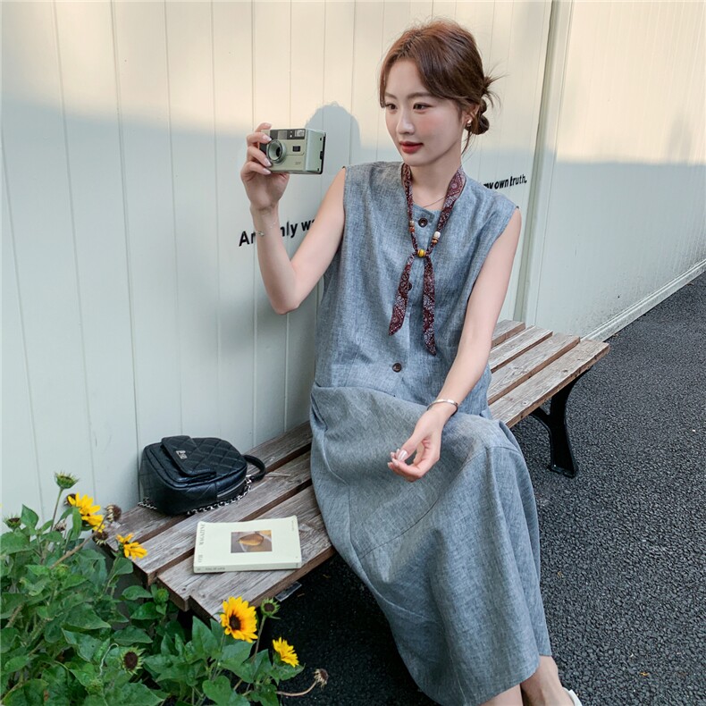 现货P185-K279老钱风2026高级感马甲半身裙亚麻两件套配领带,女装套装/套裙,网红馆
