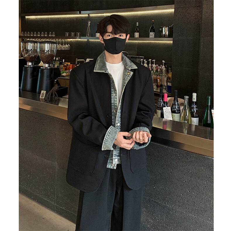 假两件牛仔西装外套潮牌夹克休闲百搭西服外套B289-XZ8228-P135,男装夹克,电商B289-1
