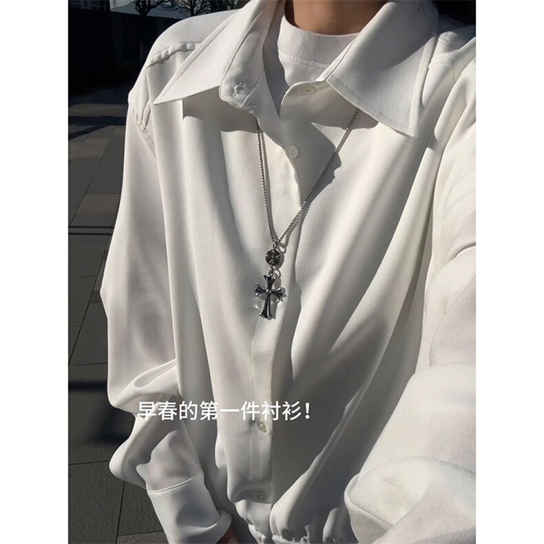 春季知识分子长袖衬衫高智感纯色宽松男女 C64144-TP3568图片