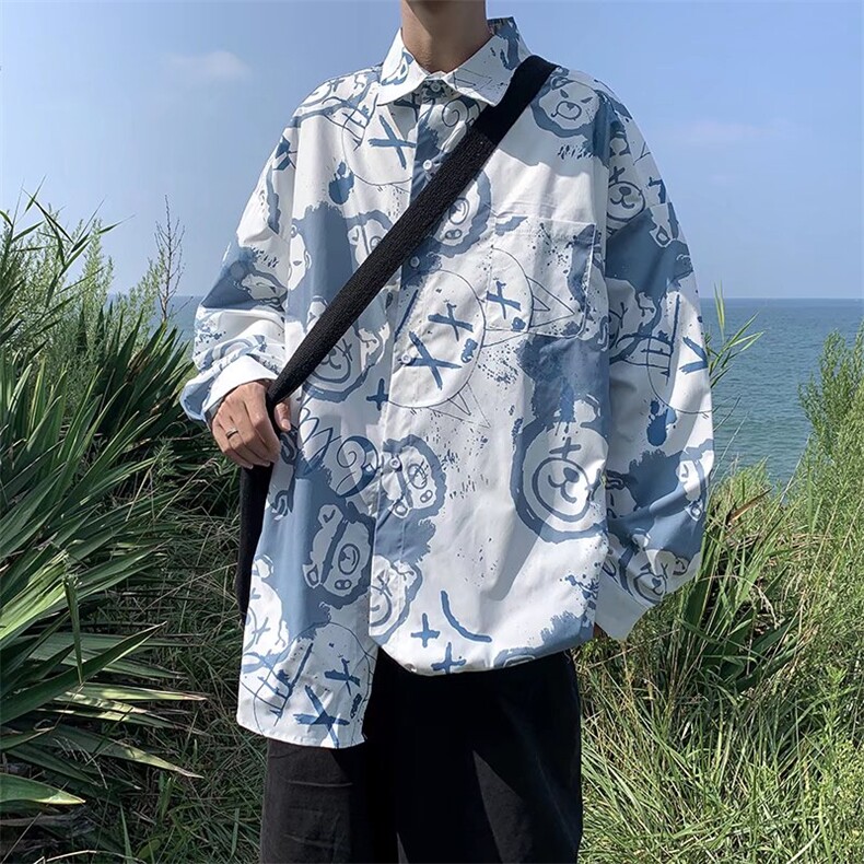 长袖印花衬衫春款男港风潮流C510P28,男装衬衫,星座1116-2
