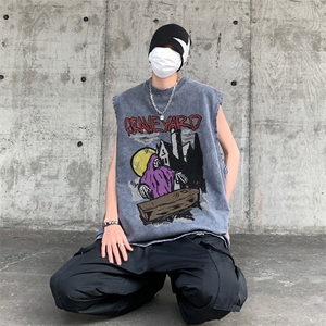 美式创意印花 水洗做旧 夏无袖t 背心/马甲/坎肩XZ514-2-1307-P35图片