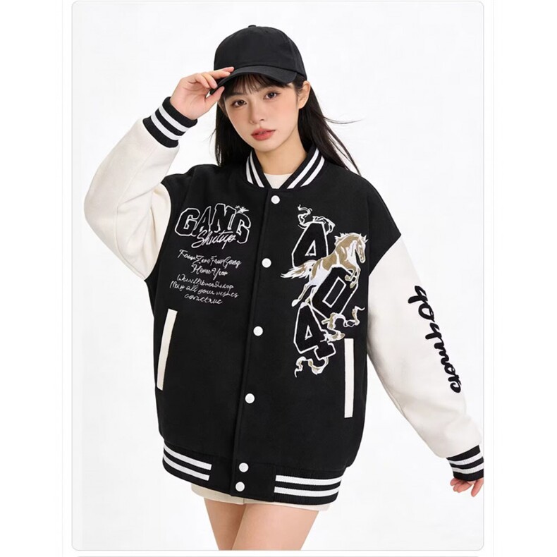毛巾绣红色棒球服男女美式宽松情侣外套潮JK0767-P68,女装短外套,星座308B-2