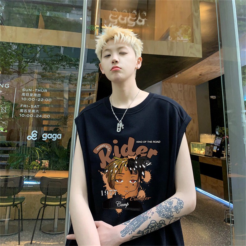 P19控38220g纯棉美式宽松背心男女无袖t恤潮CB3146,男装T恤,电商B370