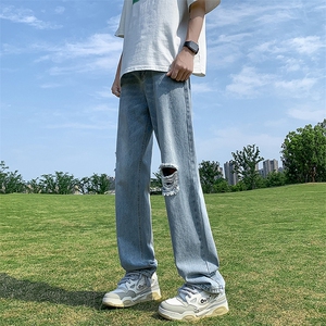 破洞牛仔裤男小直筒B342-K7035-P55 直播品质图片