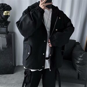 暗黑系春秋宽松外套男士ins韩版潮流机能风工装夹克百搭SY32-p65图片