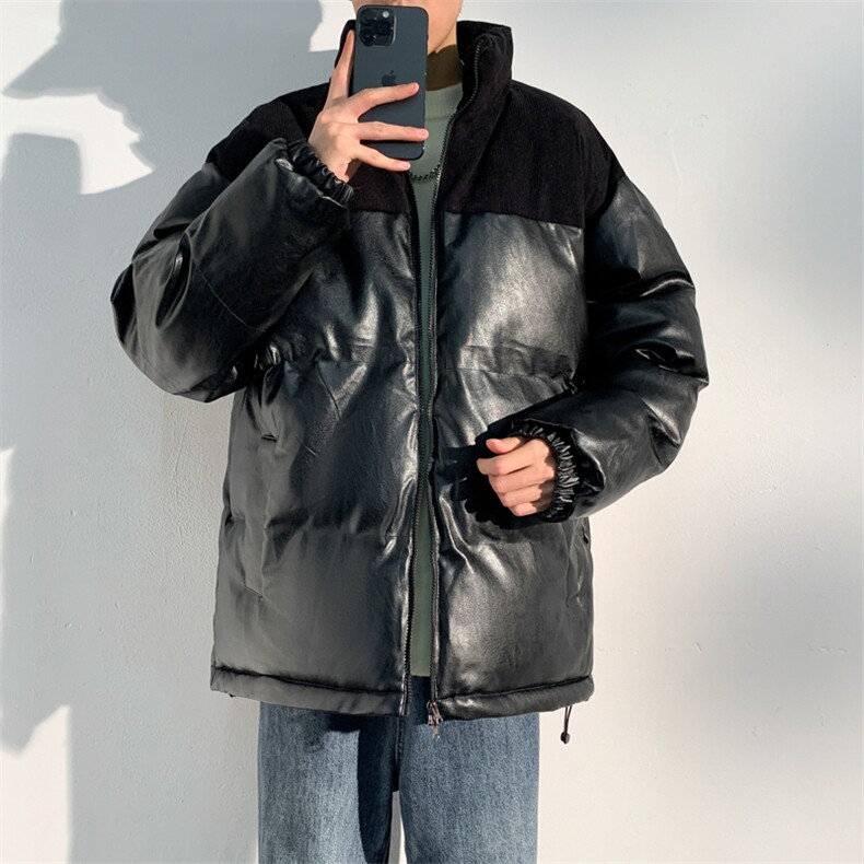 得物直播品质~M-6XL PU皮拼接棉衣银狐绒外套 3616特P95图片