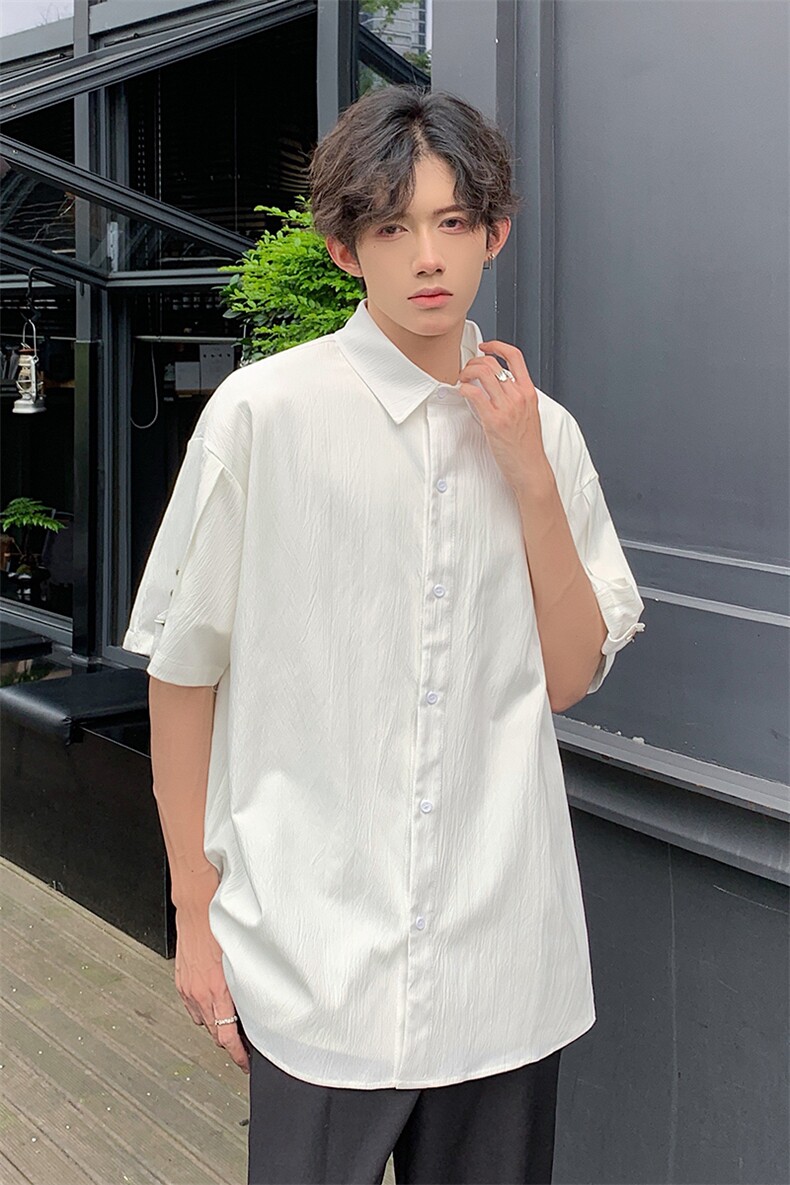 纯色衬衫抖音直播现货短情侣款冰丝衬衣DS-C323-1-7771-P38,男装衬衫,电商C323-1