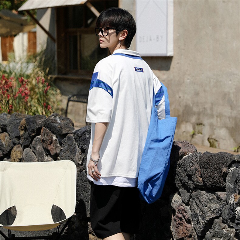 韩版潮流polo衫男短袖拼色2023夏季新款ins宽松学生衬衫W2741-P31,男装Polo衫,星座412-2