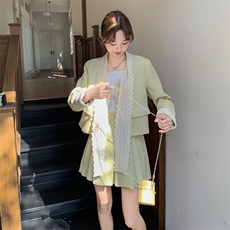 法式小香风时尚套装裙女秋2025新款高级感蝴蝶结上衣百褶裙两件套，女装套装/套裙，秋水欣儿