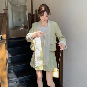 法式小香风时尚套装裙女秋2025新款高级感蝴蝶结上衣百褶裙两件套图片
