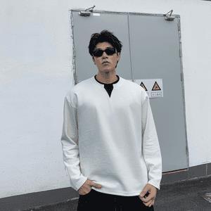 假两件卫衣男流行净版宽松圆领贴布休闲上衣青年秋冬新款日常长袖图片
