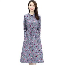 时尚优雅碎花长袖连衣裙修身显瘦气质女装XBL096，女装连衣裙，欣贝拉