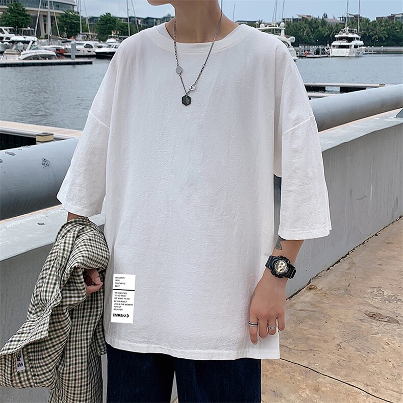 YT26045-P30亚短袖t恤男大码五分袖男宽松七分袖港风模特,男装T恤,电商A040