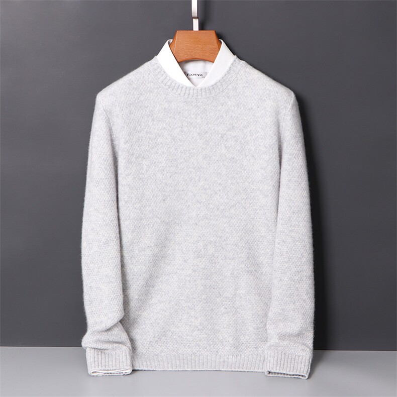 2025年秋季新款百搭男士圆领长袖双股加厚保暖羊毛衫，男装羊毛衫，迅太羊绒