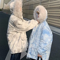 大毛领棉衣男女宽松ins港风情侣棉服冬季扎染棉袄bf学生迷彩外套，男装棉衣，星座218-1（原230）