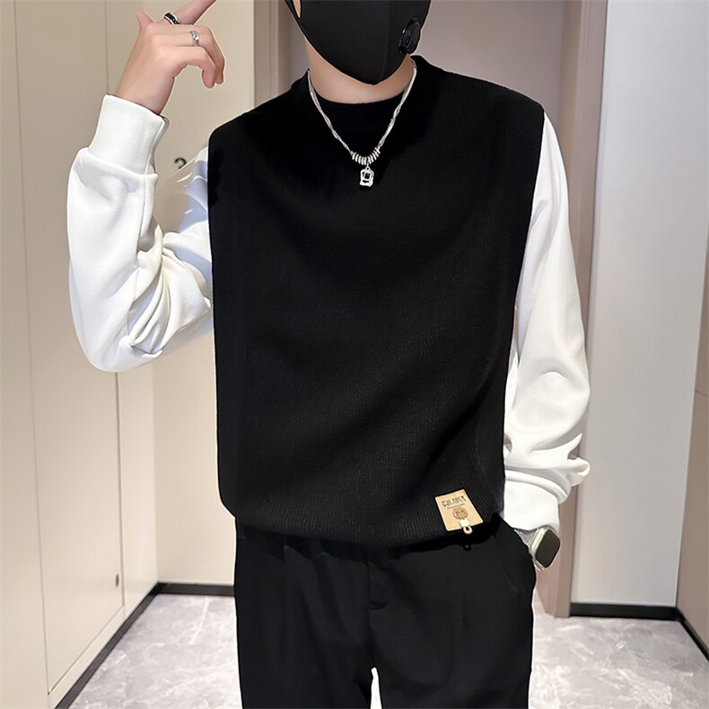 痞帅炸街男士拼接套头外套毛衣社会小伙店主风301C-M35-P88-控118,男装针织衫/毛衣,星座301C（原B323）