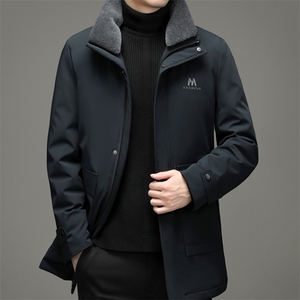 羽绒服男2023冬季中年男士翻领商务休闲爸爸装纯色保暖加厚外套图片