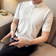 设计感夏季拼接半袖T恤翻领Polo衫新款潮流短袖体恤D342-T0242，男装T恤，电商D342