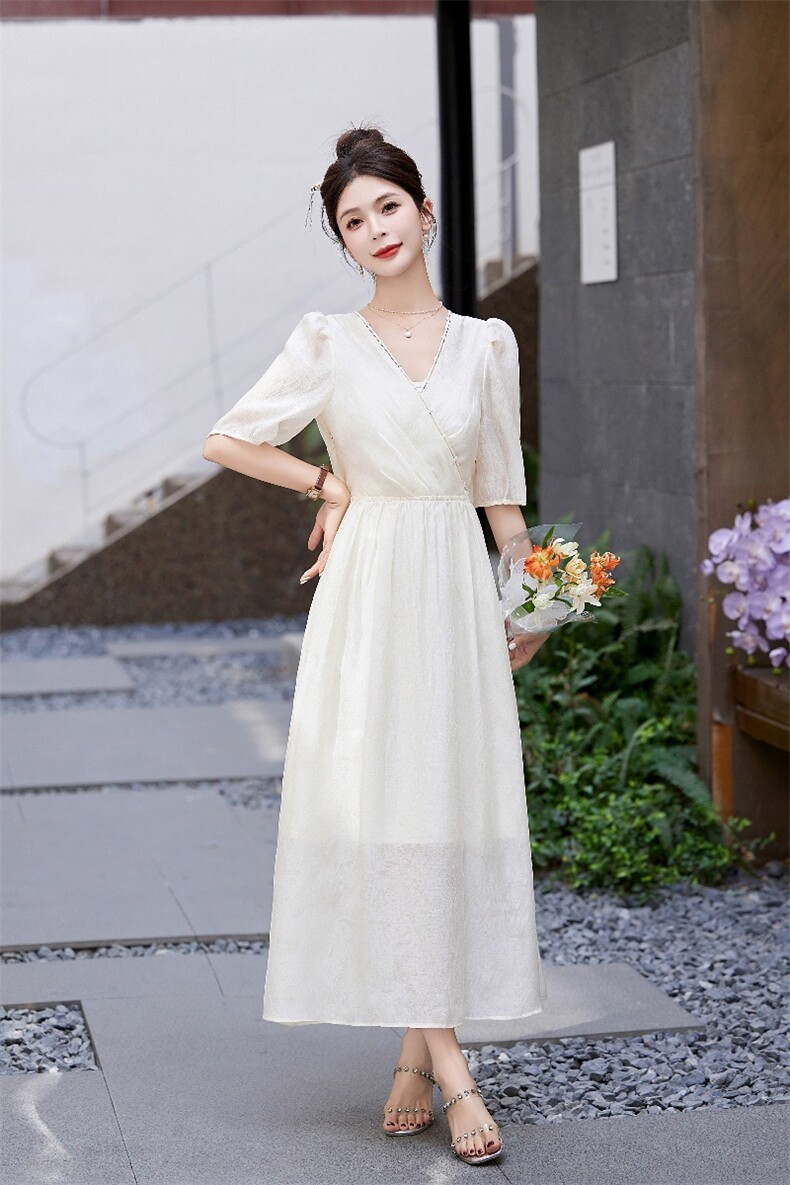 气质名媛连衣裙女2023夏季新款高级感精致收腰显瘦别致绝美长裙子,女装连衣裙,蝶眷