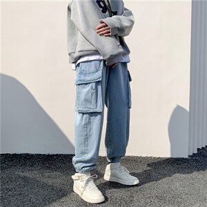 春秋季束脚工装牛仔裤男潮牌宽松大码哈伦裤子潮流百搭k1801-p45，男装牛仔裤，星座1008-2