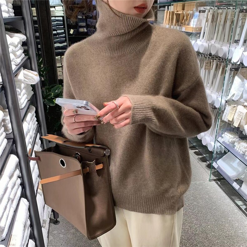 加厚高领毛衣女套头内搭秋冬季洋气外穿软糯慵懒风宽松针织衫上衣,针织衫/毛衣,半城羊绒