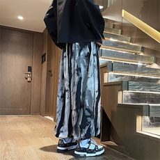 青少年宽松腰休闲裤直筒潮新中式风扎染水墨纹灯笼裤垂感X902，男装休闲裤，星座506