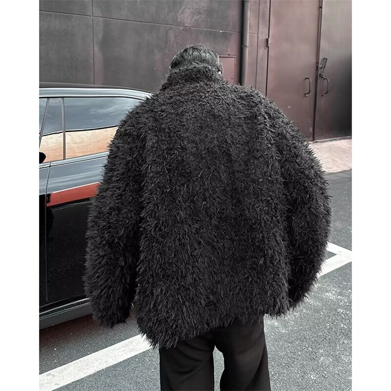 男秋冬小众防貂毛重磅加厚外套纯色中古波纹长毛皮革棉服潮2462,男装毛呢大衣,星座506