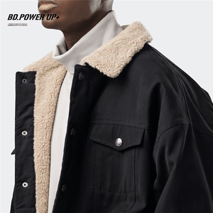 现货加绒牛仔棉服男冬季棉衣外套羊羔绒翻领夹克毛领MY1089-P110图片