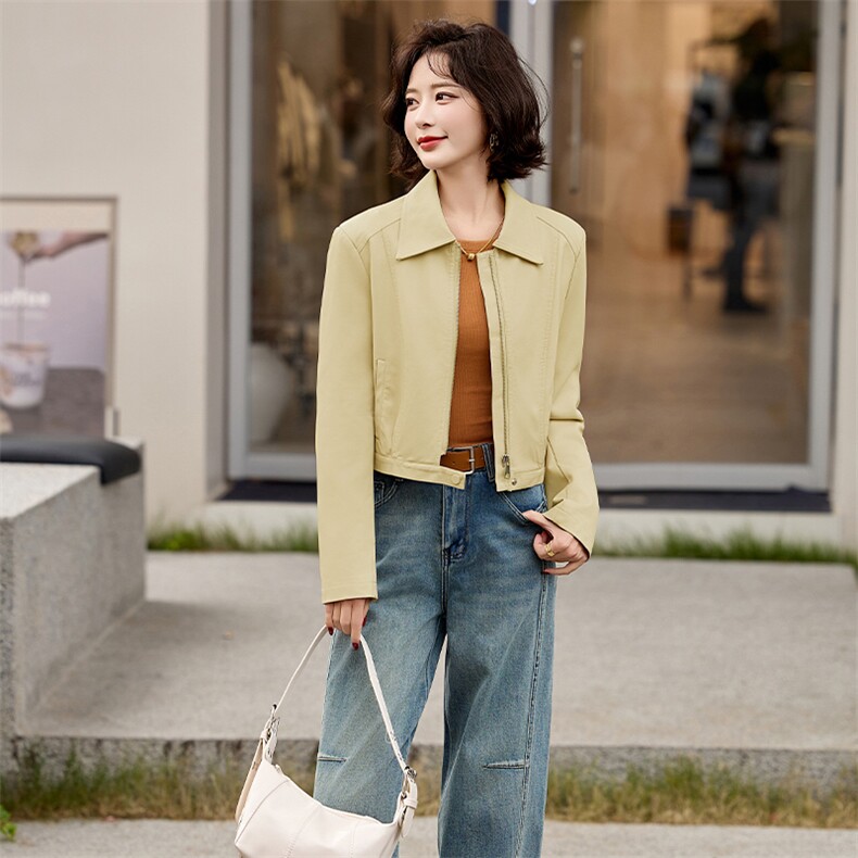 主推引流外套女2025春秋设计感休闲小个子显瘦显高夹克机车服上衣,女装皮衣,江南女神