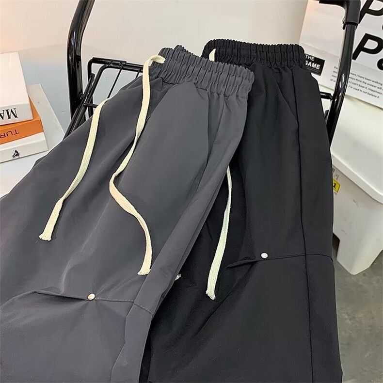 黑色伞兵工装裤春秋设计感微喇美式复古高街潮牌直筒休闲裤子Q341,男装休闲裤,星座601-2