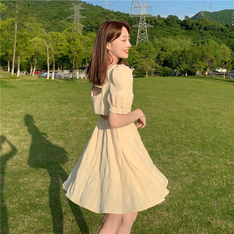 连衣裙时尚潮流舒适短袖2021年夏季纯色宽松优雅,女装连衣裙,安雅
