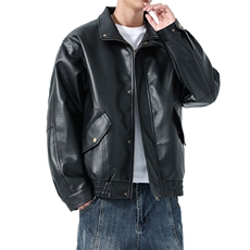 秋季男士皮衣皮夹克机车服潮牌简约百搭美式翻领PU皮外套896-P75，男装皮衣，星座1403A