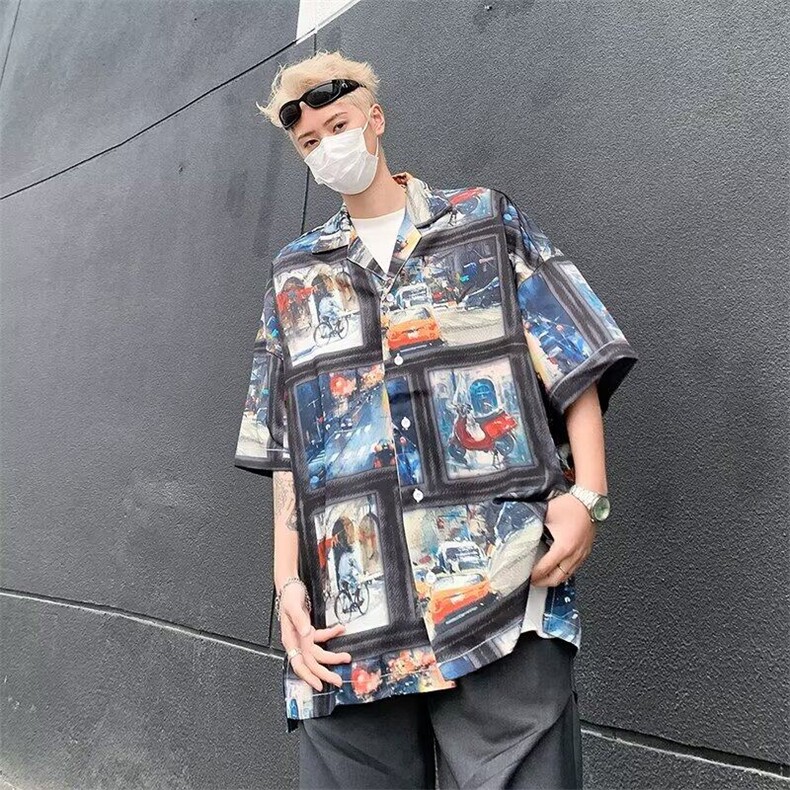 2025夏季日系复古宽松休闲五分袖衬衣美式C842,男装T恤,星座1108