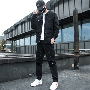 现货 21春秋季新款套装男士牛仔夹克外套青少年两件套T18 P95图片