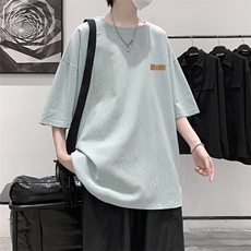 YT26293-P30亚麻短袖t恤男大码五分袖男宽松七分袖大皂风模特，男装T恤，电商A040