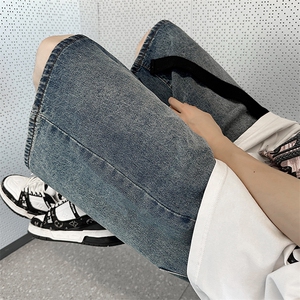 配腰带 美式牛仔短裤男潮牌复古宽松休闲阔腿五分裤N0934-P40图片