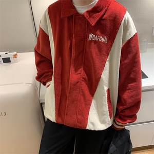 撞色灯芯绒棒球服男春秋ins美式宽松情侣休闲夹克外套潮JY422-P58图片