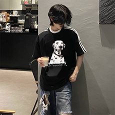 抖音得物高品质二开240克宽松纯棉美式潮牌三条杠织带短袖T恤，男装T恤，电商A486-1